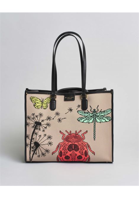 Borsa Atena Etholo grande My Best Bag beige in tessuto con ricami di insetti MY BEST BAG | MYB-2009MICROCOSMO